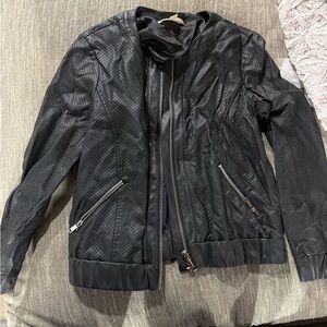 Michael Kors Black Perforated Leather Bomber Jacket
